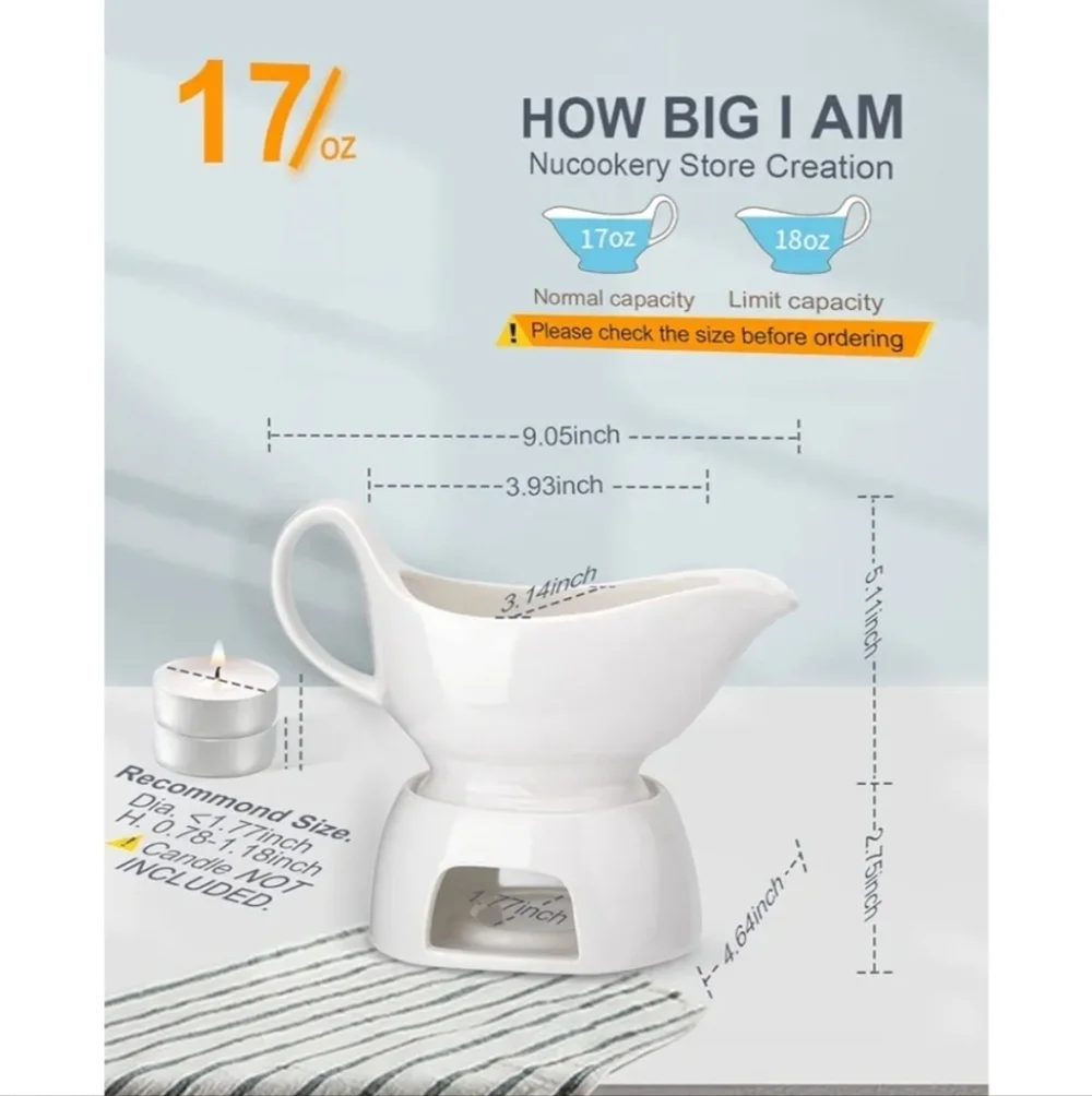 Elegant White Gravy Boat with Warmer New